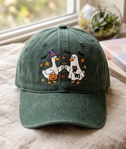 Embroidered Halloween Goose Baseball Hat, Spooky Ghost Pumpkin Costume Cap